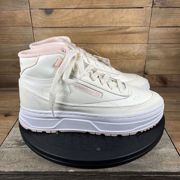 Reebok Women's Size 8 Club C Geo Mid Chalk/Pink Platform Lace Up Sneakers - Picture 1 of 10